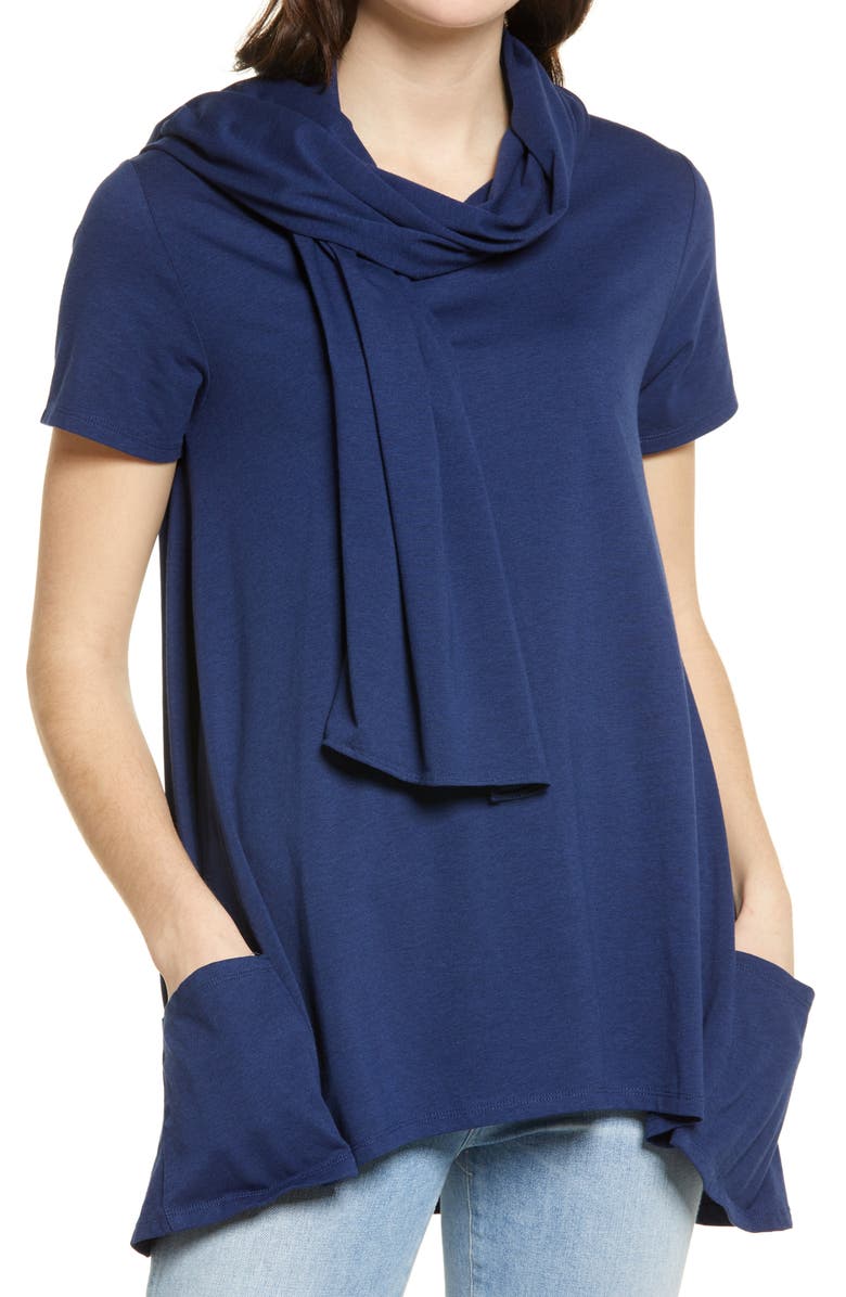 Hue Convertible Scarf Lapel T-Shirt, Alternate, color, Medieval