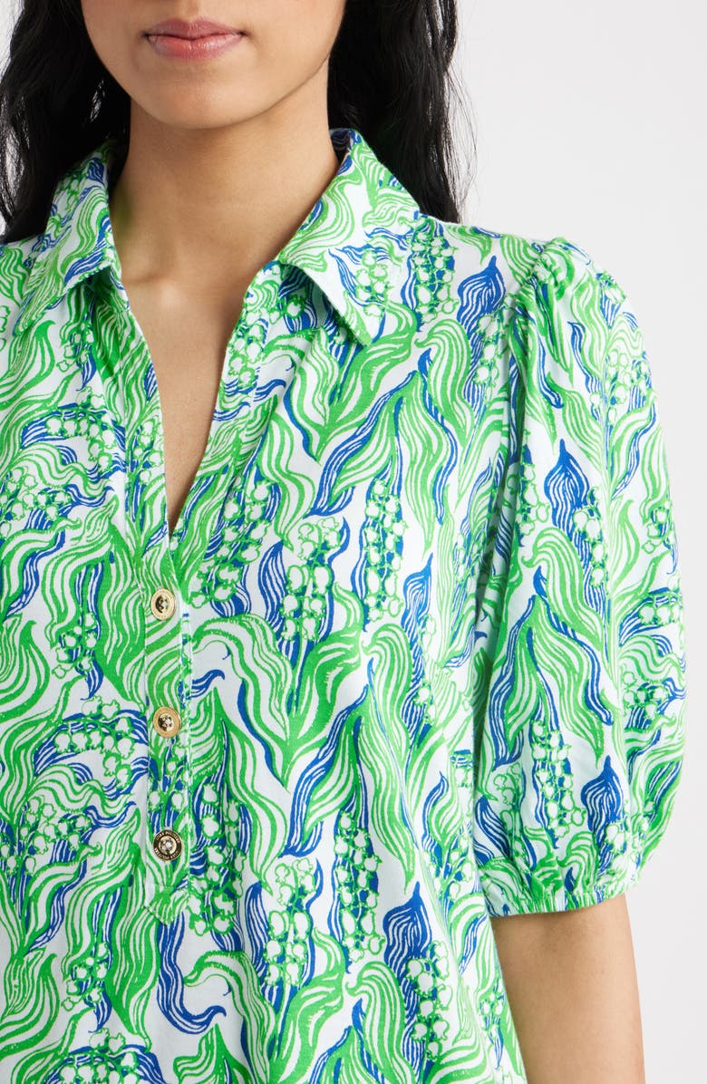 Lilly Pulitzer<sup>®</sup> Bingley Short Sleeve Cotton Drop Waist Minidress, Alternate, color, Green Lilly Of The Valley