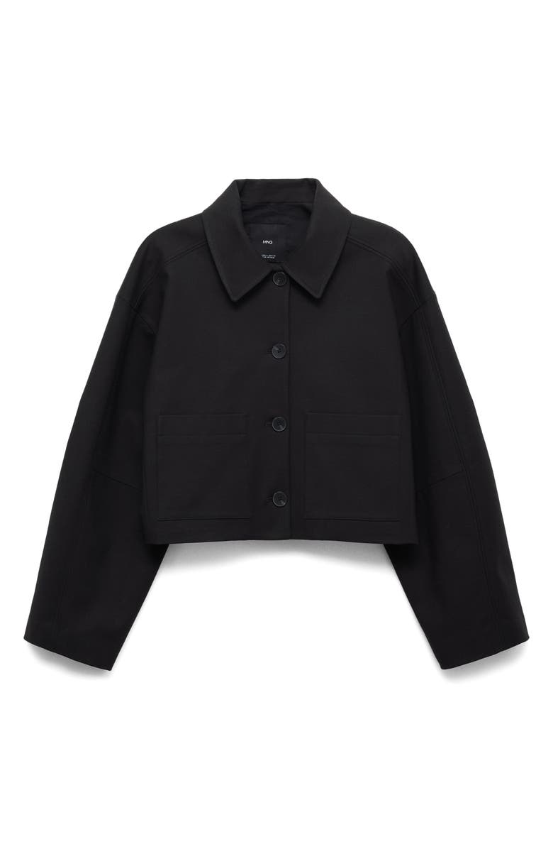 MANGO Crop Button Front Jacket, Alternate, color, Black