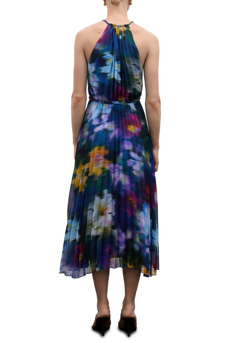Floral Pleated Midi Dress, Alternate, color, BLUE