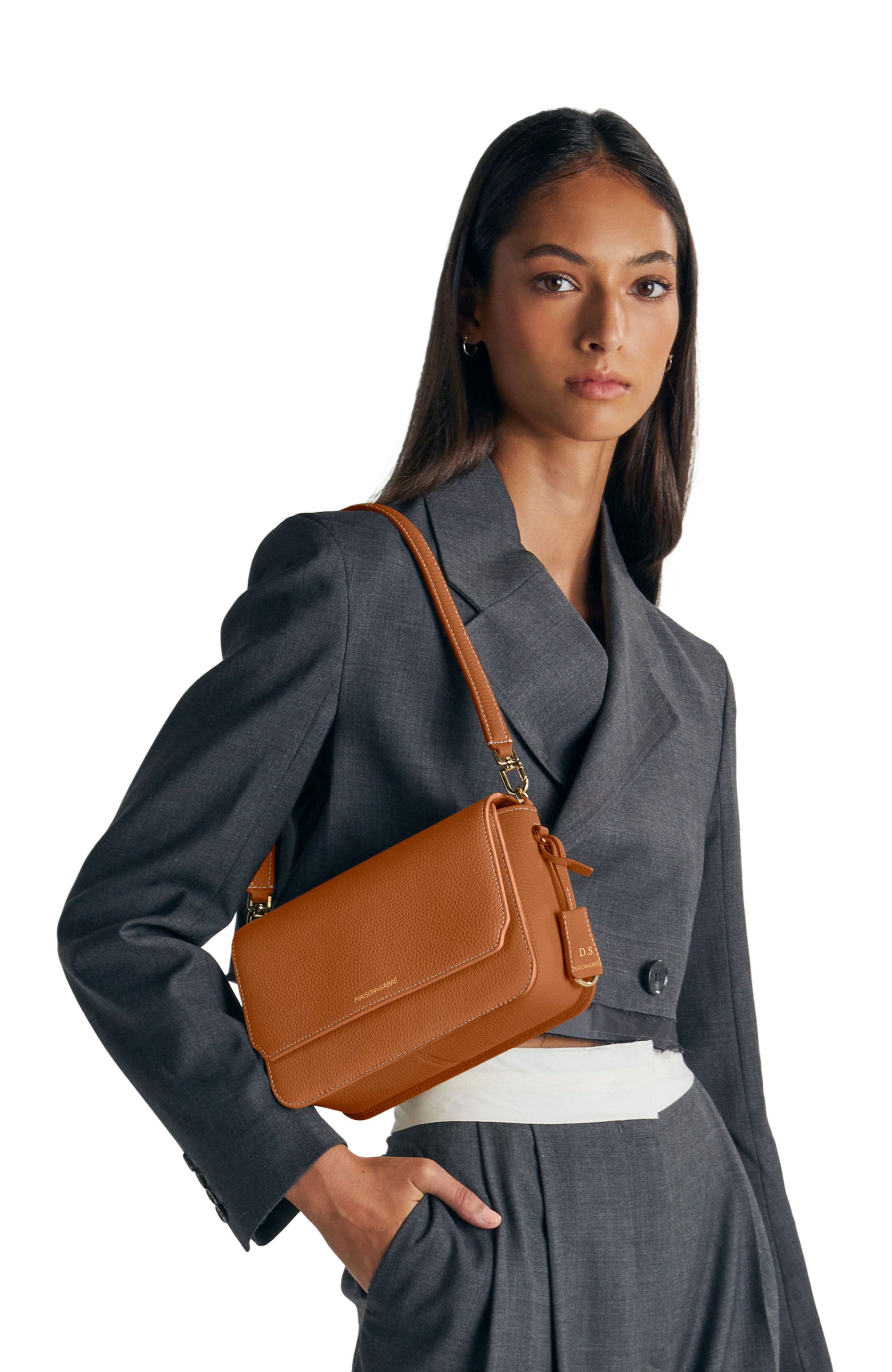 Medium Leather Flap Bag, Alternate, color, Pecan Brown