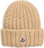 Moncler Cable Stitch Logo Patch Alpaca & Wool Blend Beanie