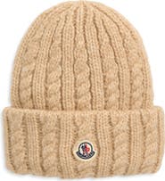Moncler Cable Stitch Logo Patch Alpaca & Wool Blend Beanie