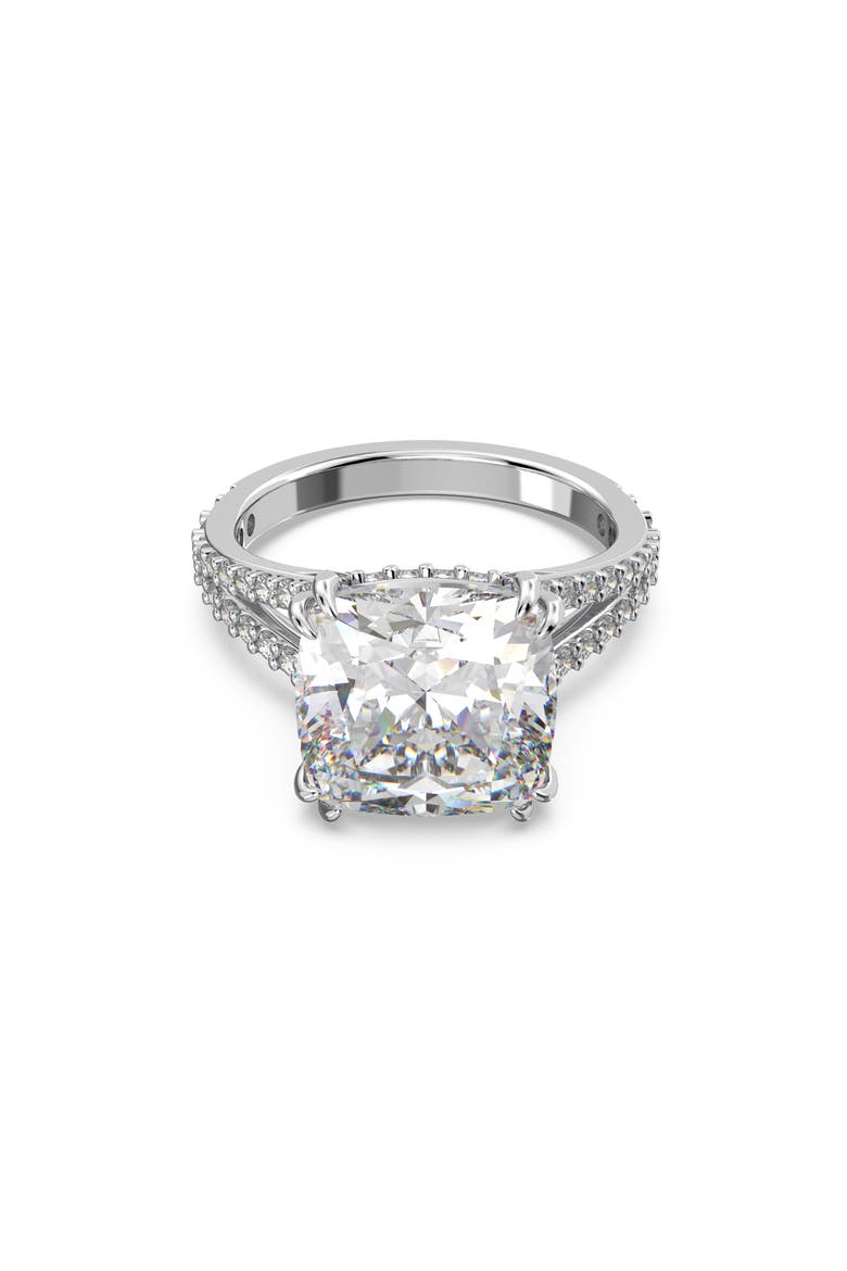 Stilla Square Cocktail Ring, Main, color, SILVER / CLEAR CRYSTAL