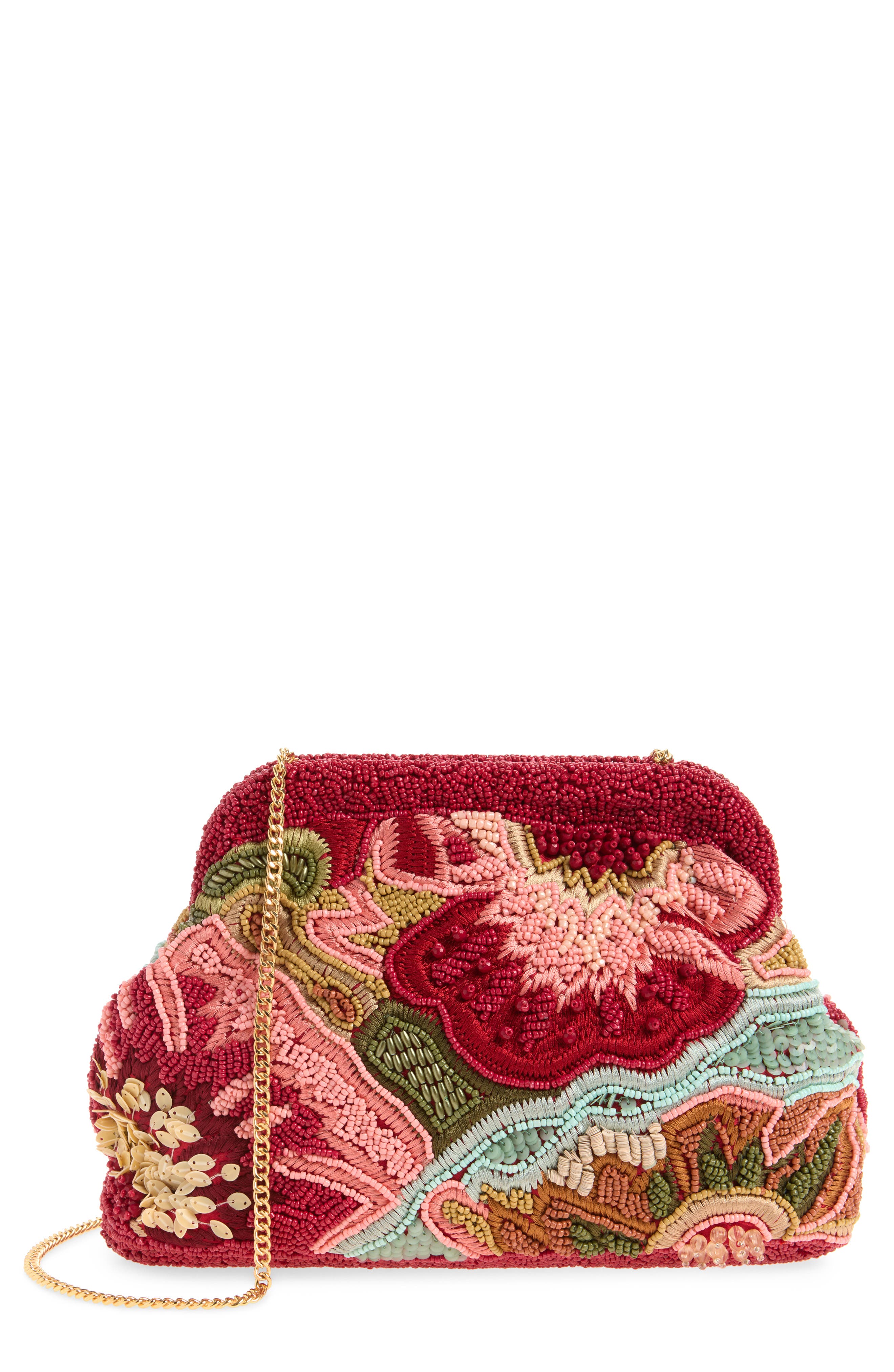 Tropic Beaded Clutch, Main, color, RED