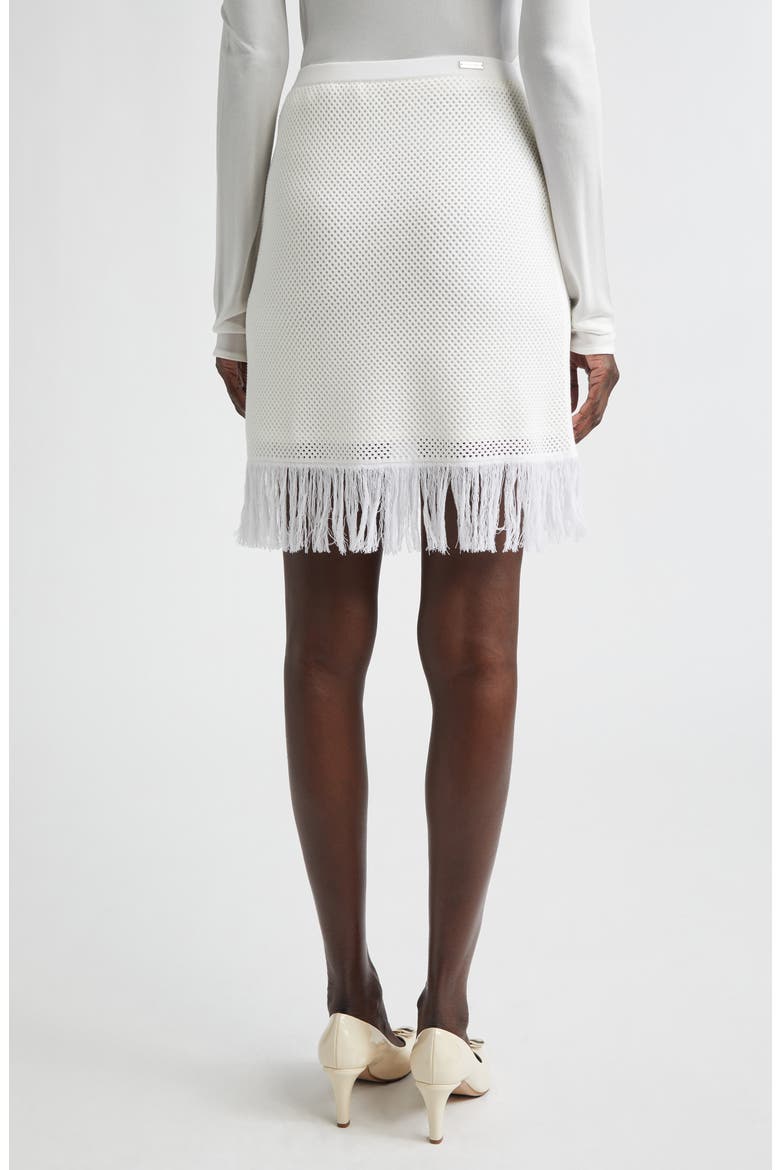 Open Knit Fringe Short Sleeve Virgin Wool Sweater Skirt, Alternate, color, WHITE