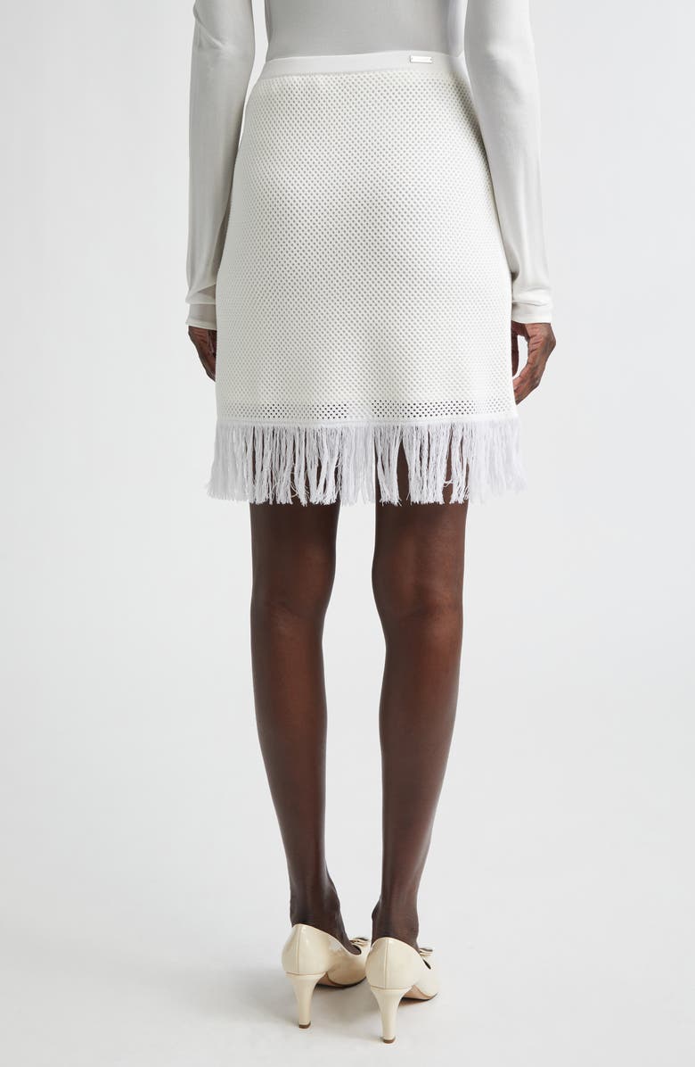 FERRAGAMO Open Knit Fringe Short Sleeve Virgin Wool Sweater Skirt, Alternate, color, White