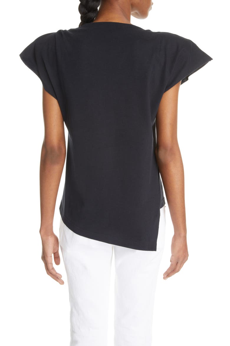 Sebani Asymmetric Raw Edge Cap Sleeve Cotton Blouse, Alternate, color, BLACK