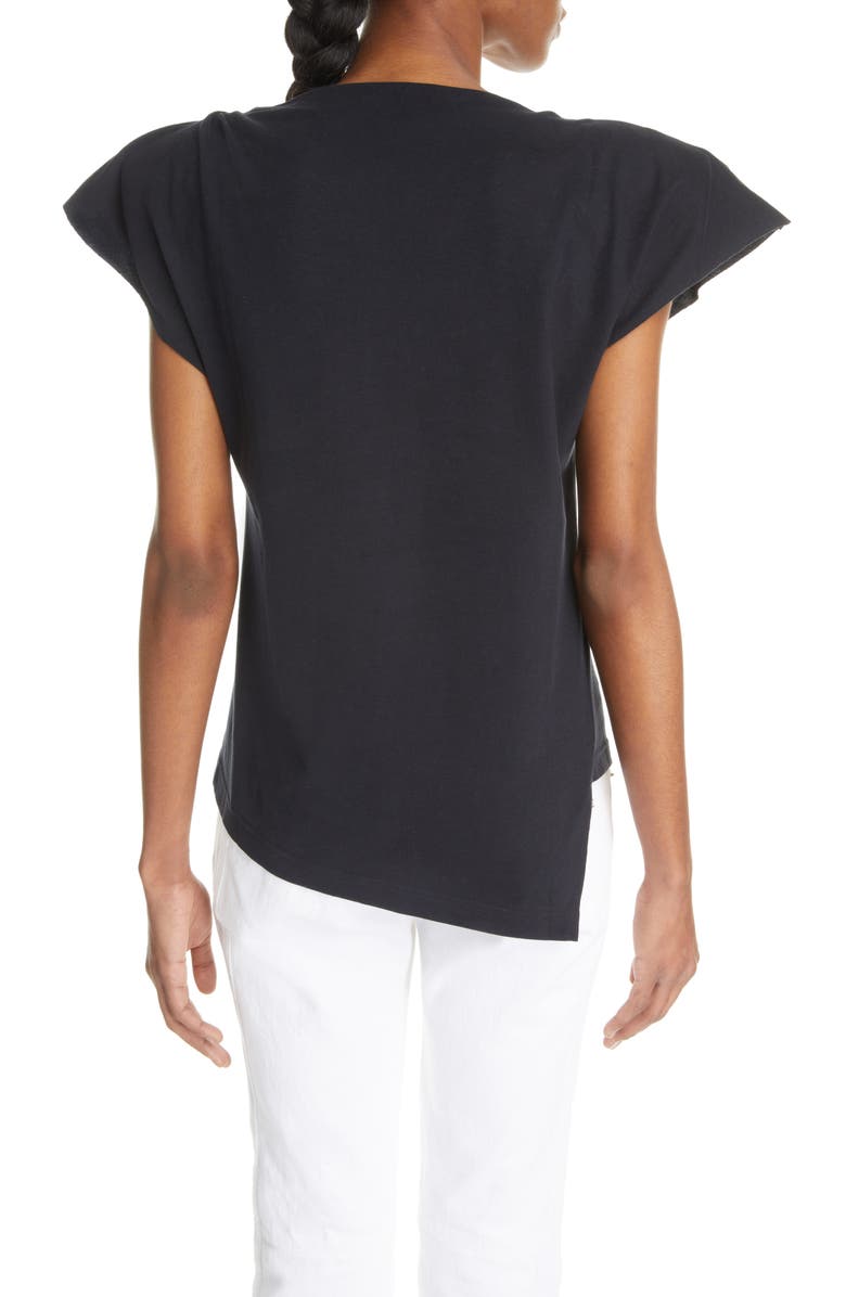 Isabel Marant Sebani Asymmetric Raw Edge Cap Sleeve Cotton Blouse, Alternate, color, 