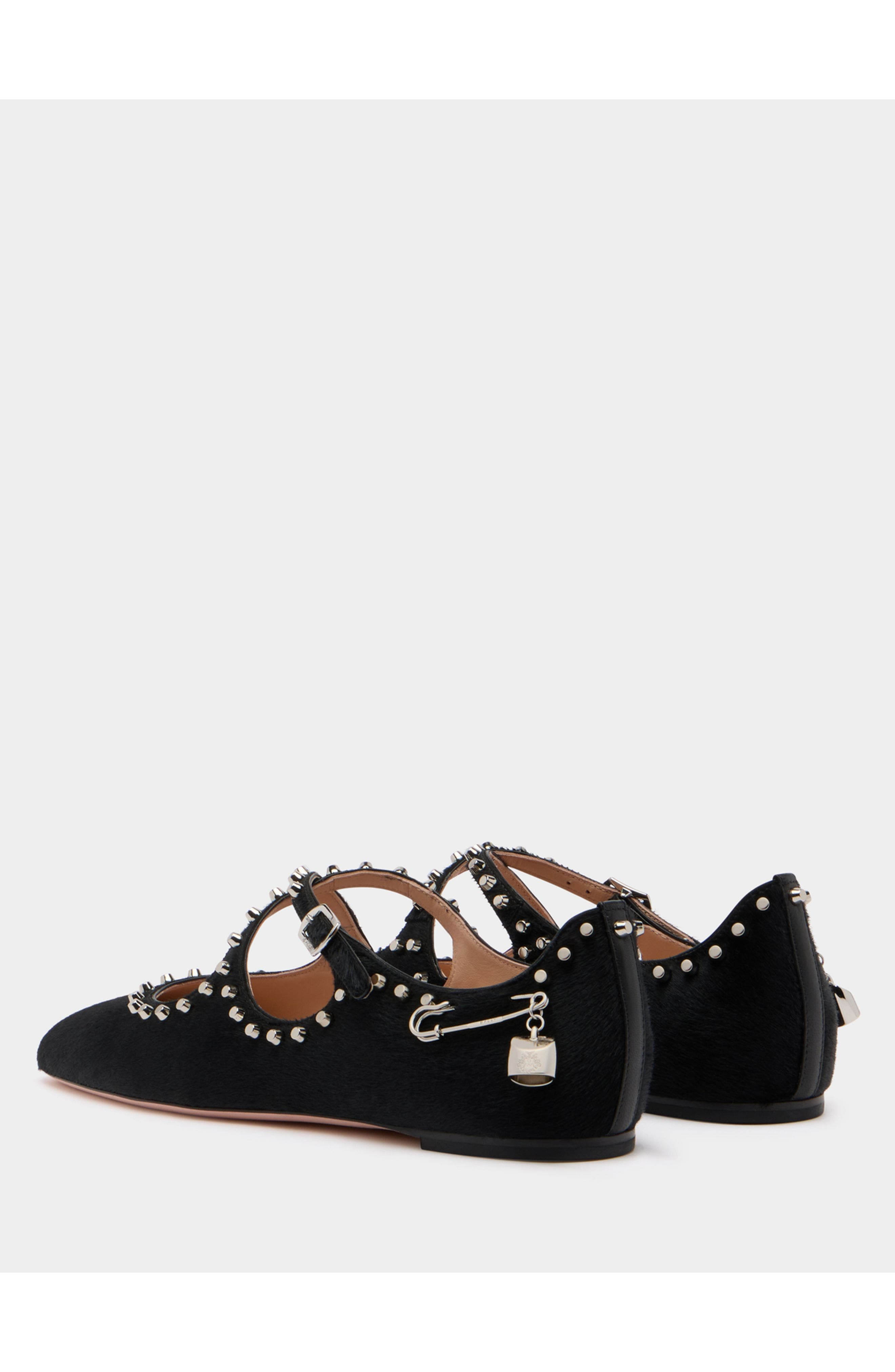 Bally rina Flat in Pony Hair With Studs, Alternate, color, Black