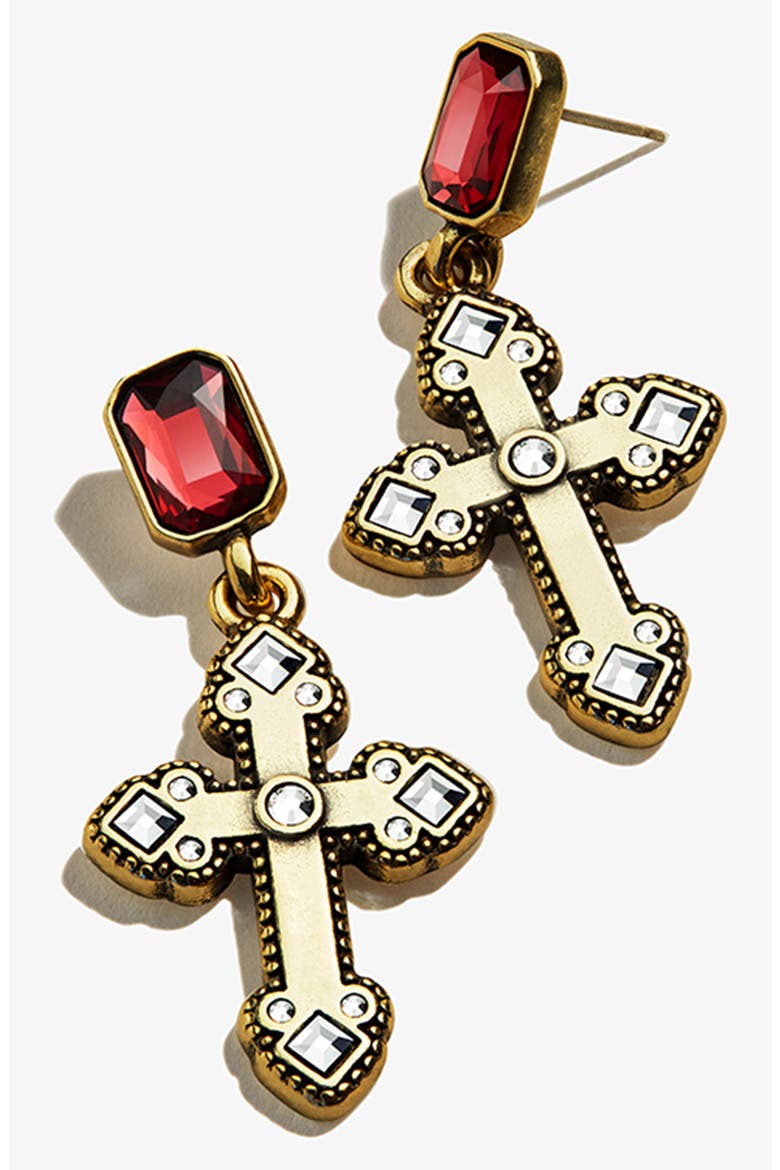 Cross Statement Crystal Earrings, Main, color, SILVER