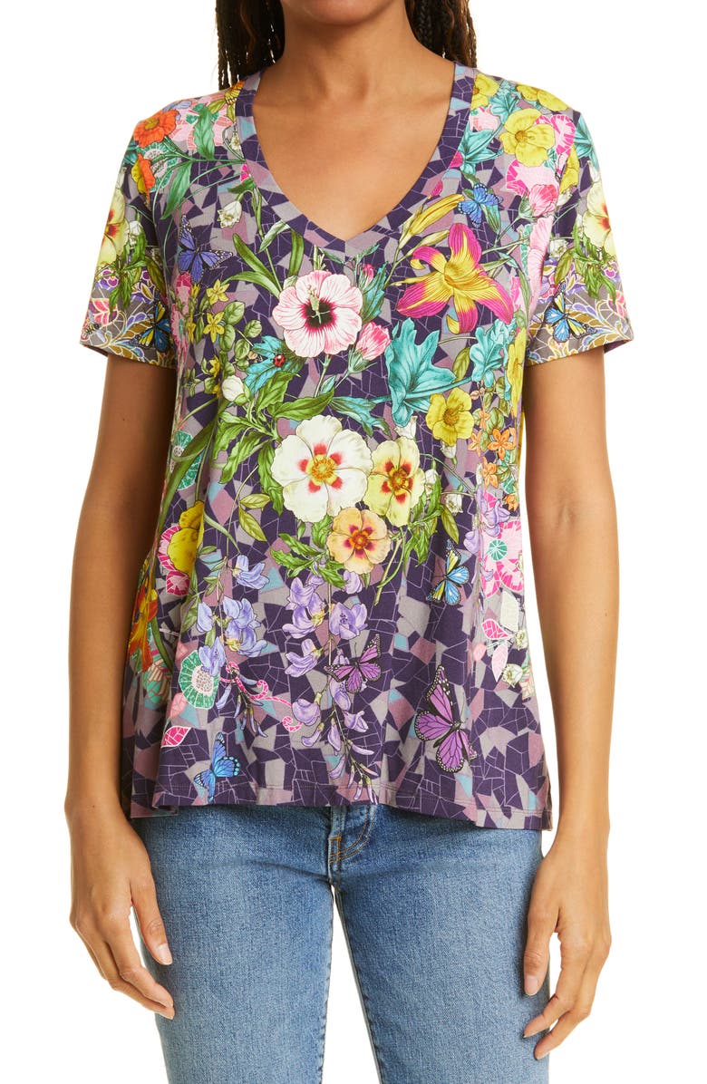 Johnny Was Cisco Floral V-Neck T-Shirt, Main, color,