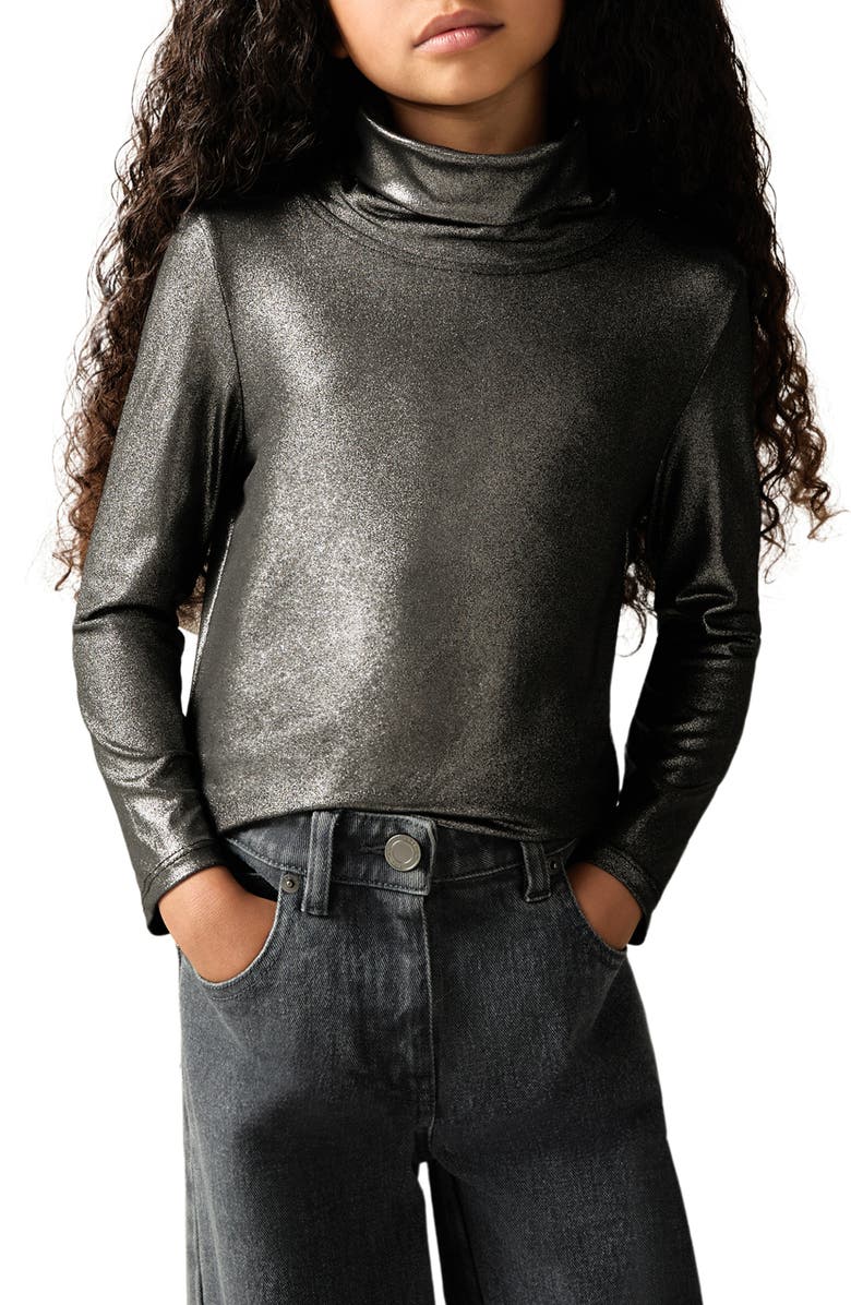 Reiss Kids' Casey Jr. Metallic Turtleneck, Alternate, color, Silver