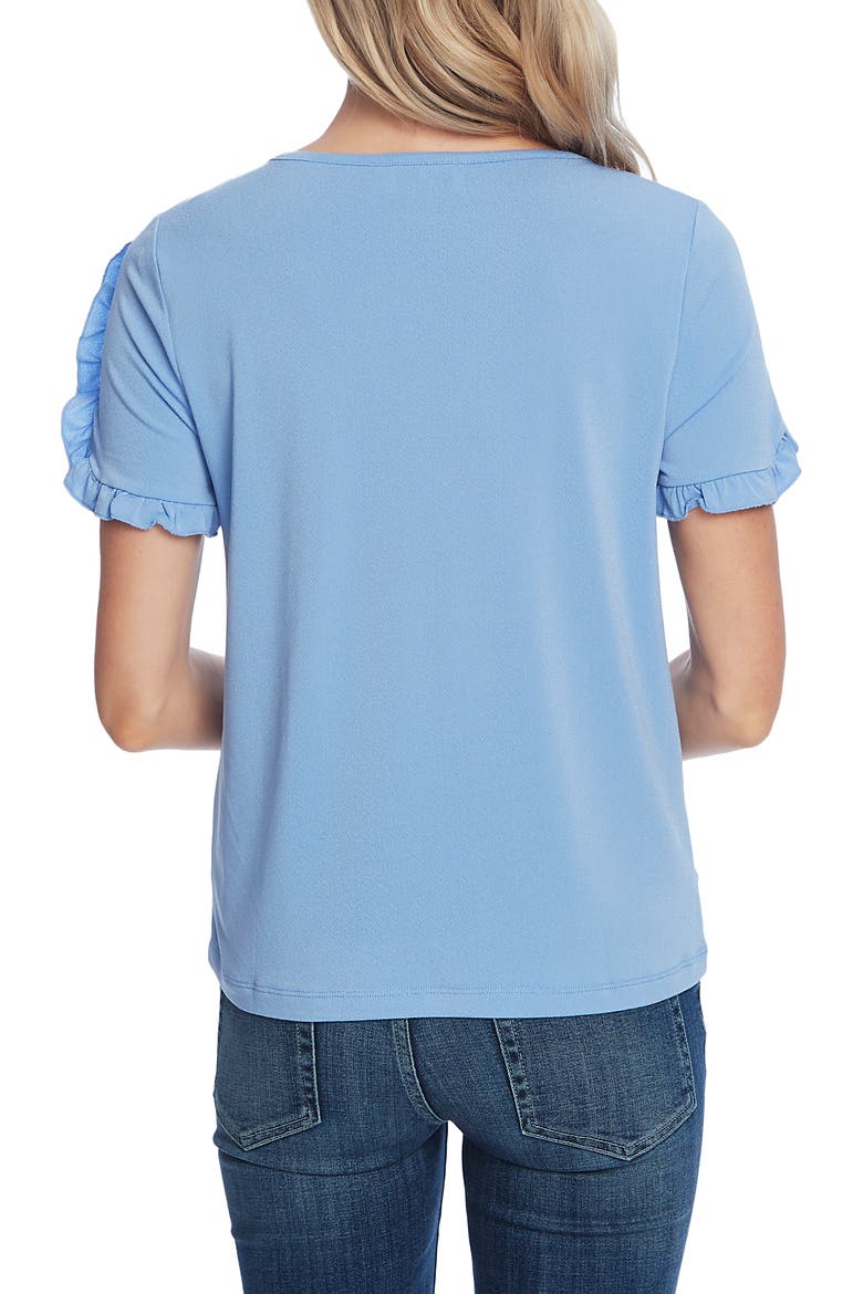 Ruffle Trim Crepe Top, Alternate, color, LT CERULEAN