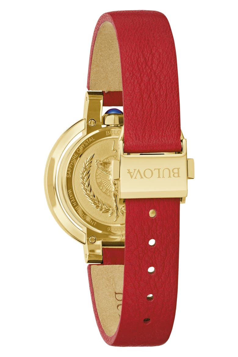 Rubaiyat Synthetic Fire Opal Leather Strap Watch, 30.5mm, Alternate, color, RED