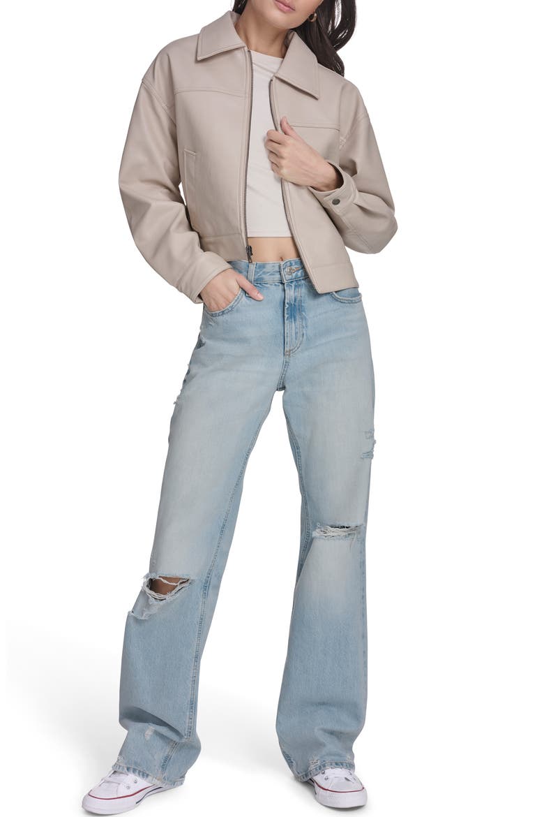 Boxy Faux Leather Bomber Jacket, Alternate, color, CHATEAU GREY