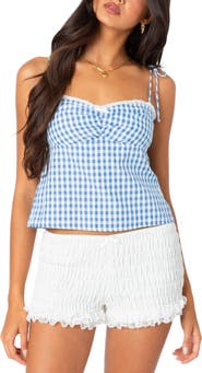 EDIKTED Billie Gingham Tie Back Camisole