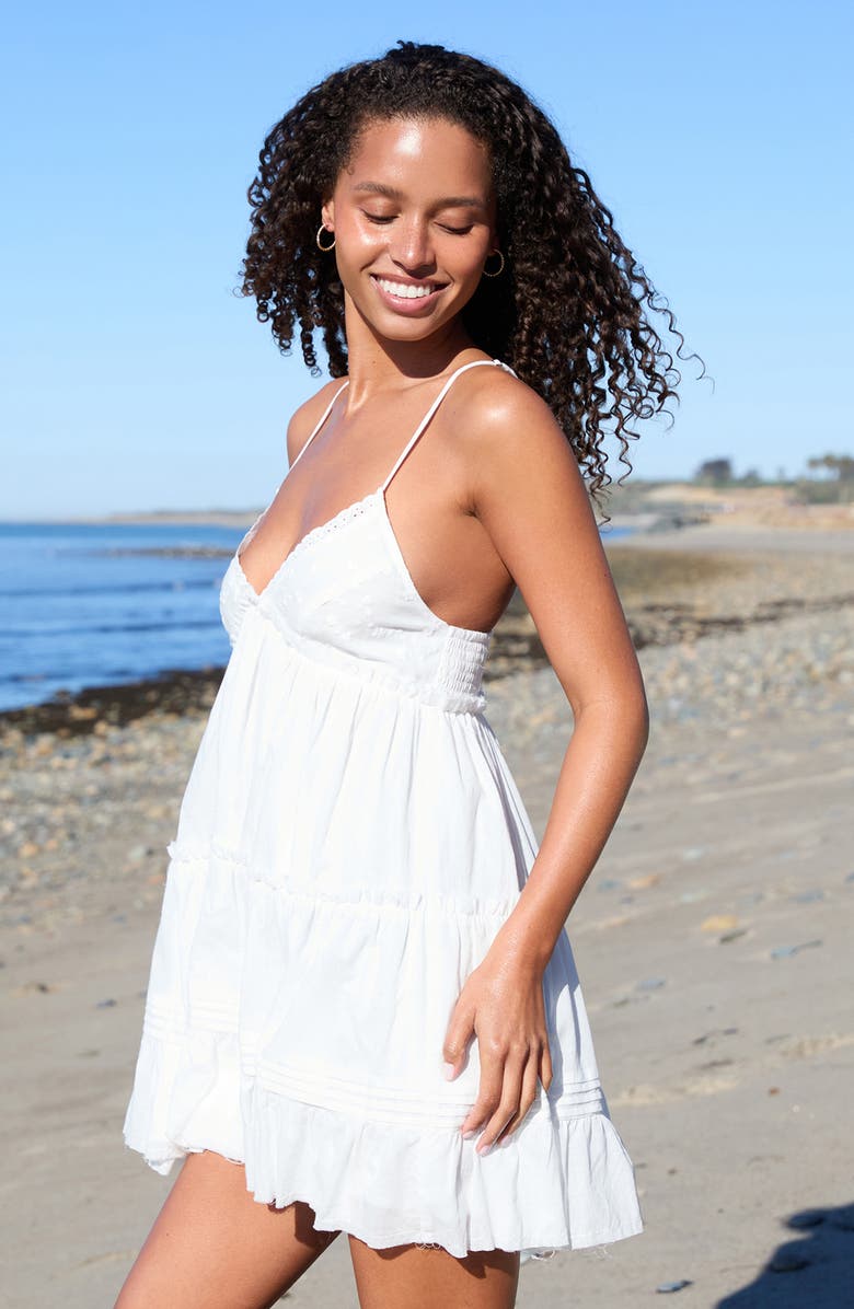 PacSun Phoebe Eyelet Babydoll Minidress, Alternate, color, White