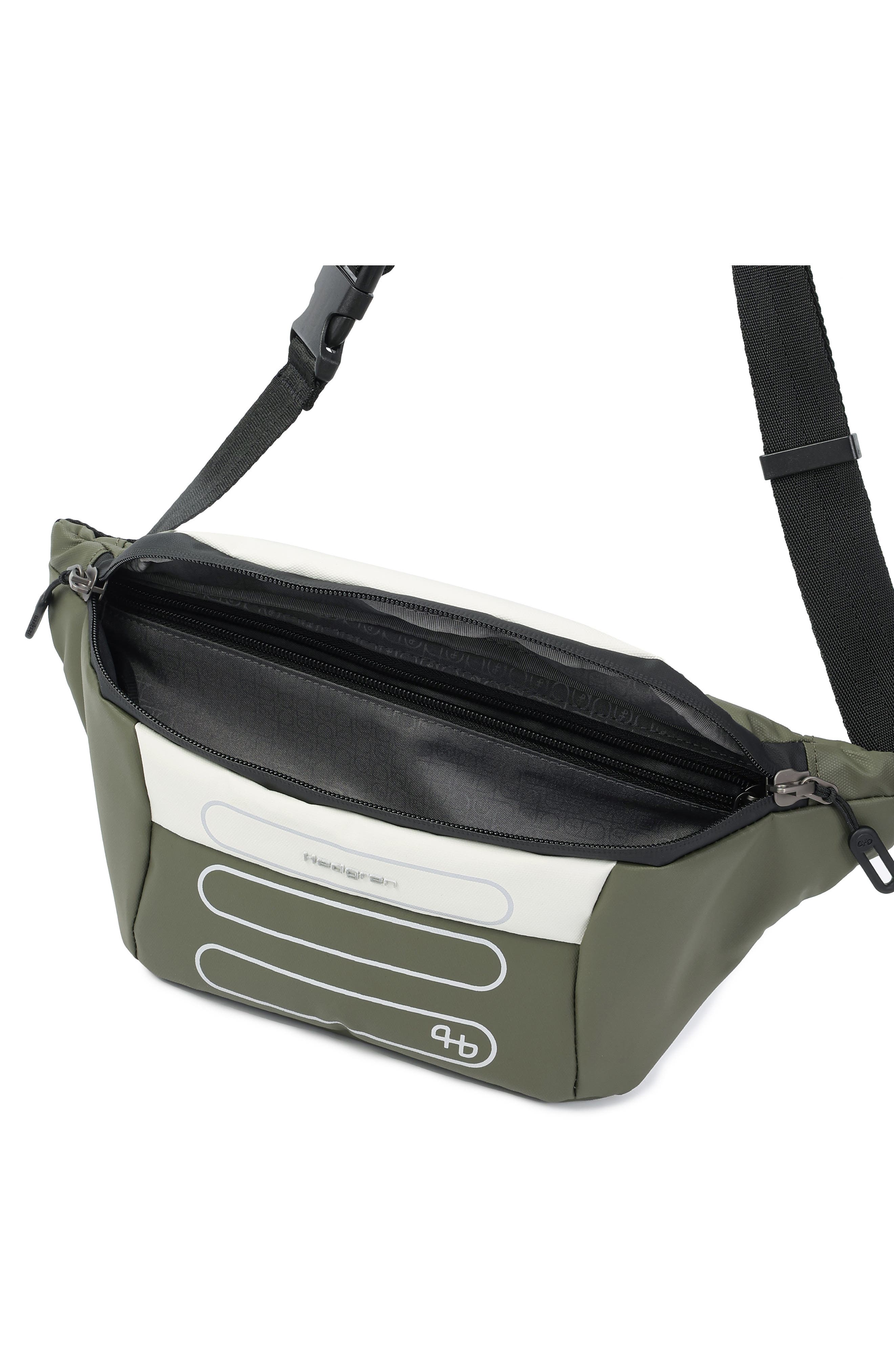 Visit RFID Recycled Polyester Belt Bag, Alternate, color, COATED OLIVE/ NATURAL