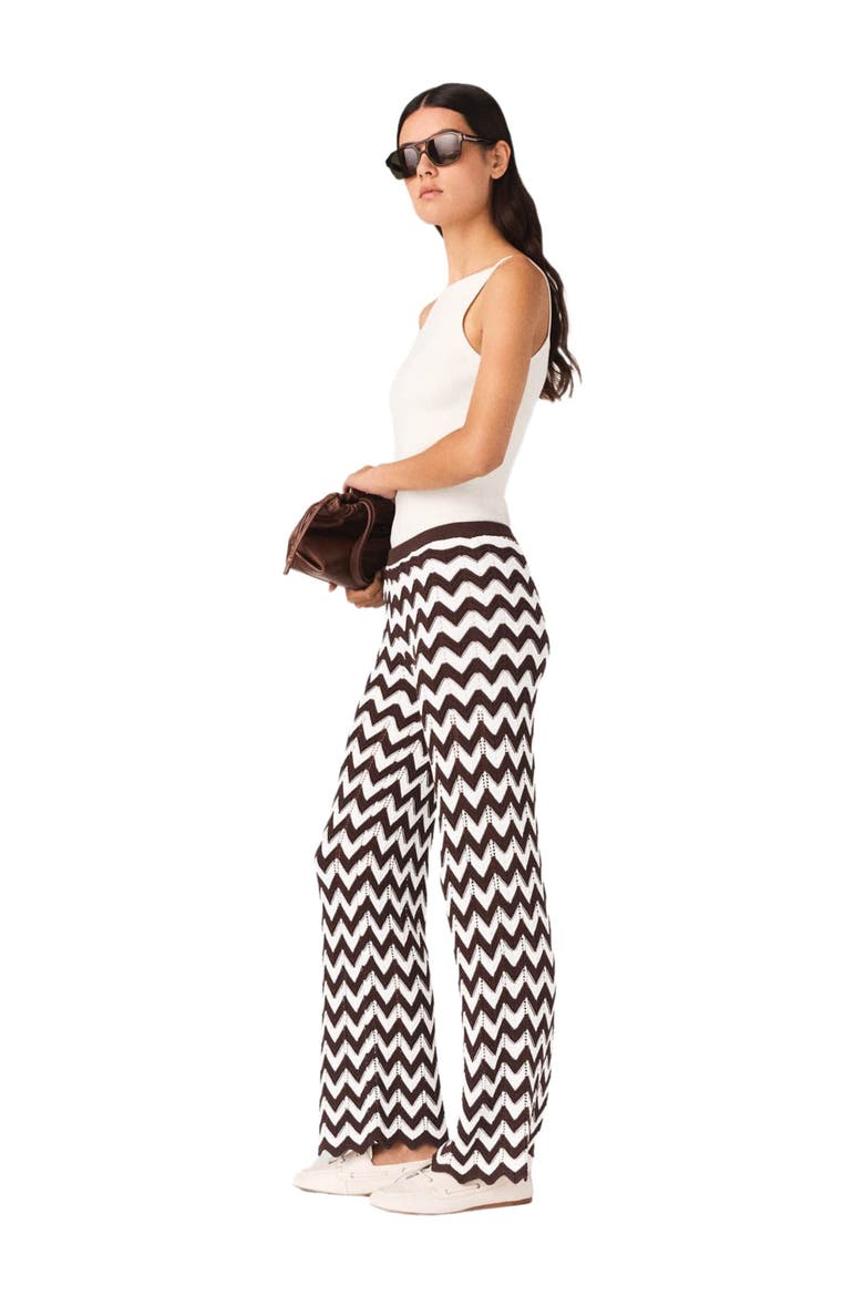 Zigzag crochet trousers, Alternate, color, Brown/white