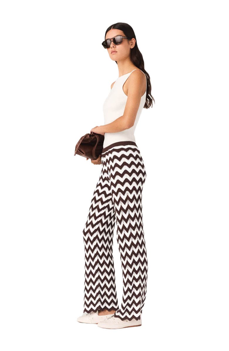 maje Zigzag crochet trousers, Alternate, color, Brown/White