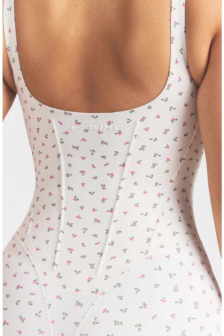 Matte Floral Corset Bodysuit, Alternate, color, NSKM ACTV IVORY/ NSKM FLAMINGO
