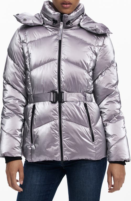 Desigual Quilted Puffer Coat With Removable Hood In Silver