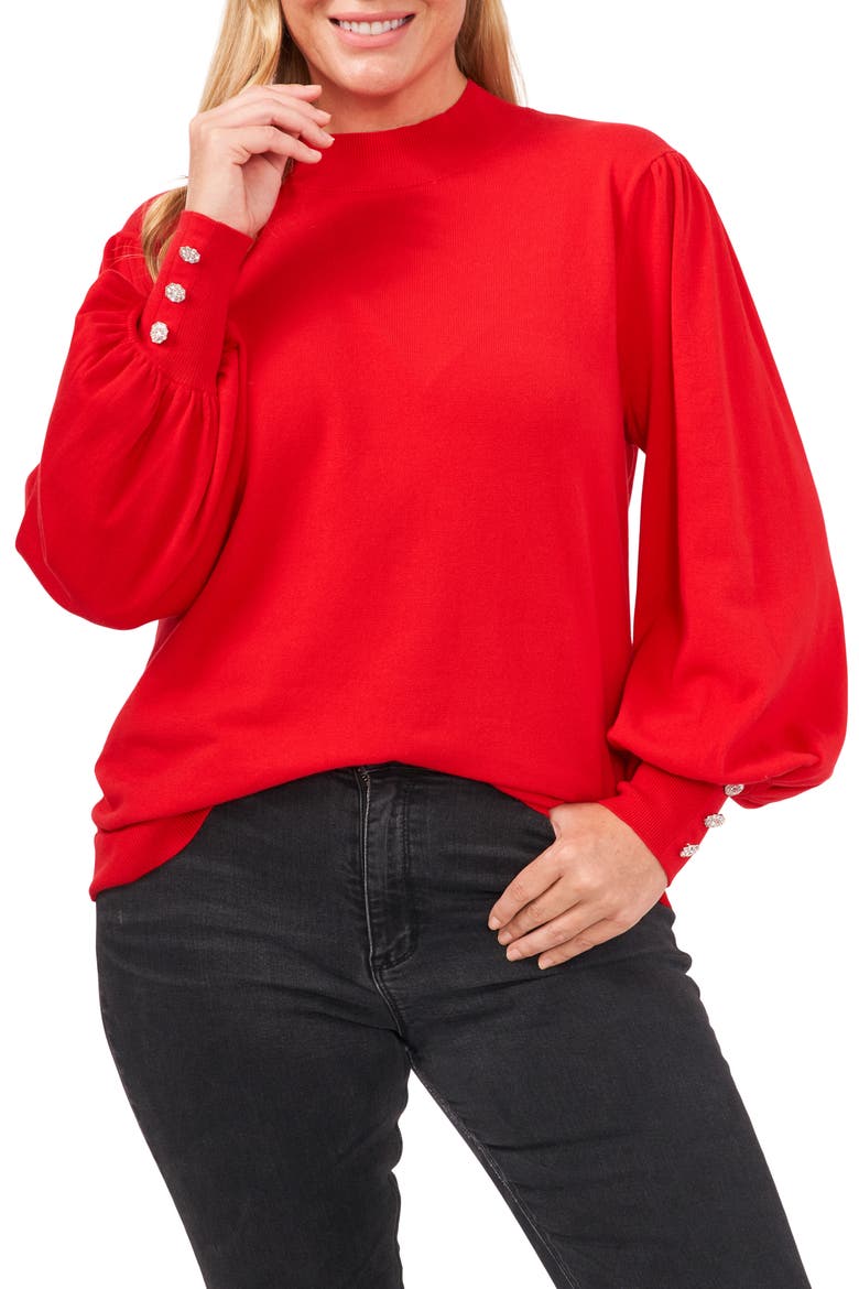 Mock Neck Cotton Sweater, Main, color, LUMINOUS RED