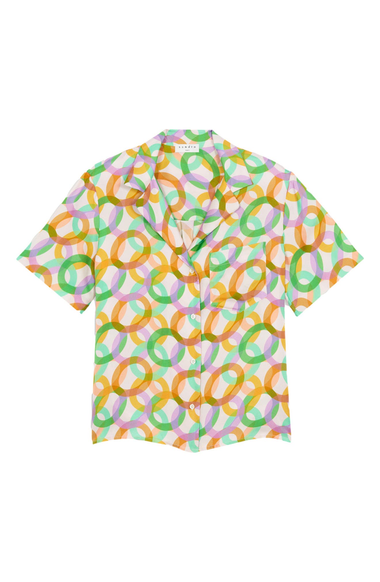 SANDRO Caledonia Circle Print Short Sleeve Silk Button-Up Shirt