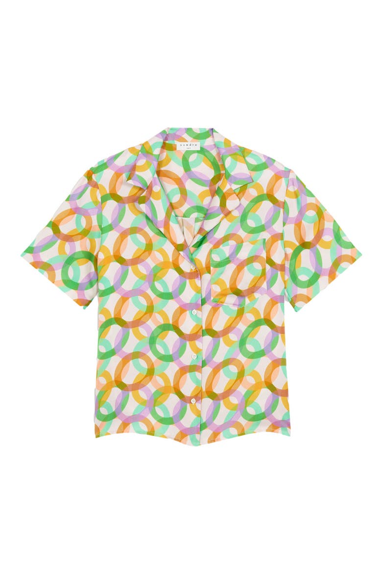 Caledonia Circle Print Short Sleeve Silk Button-Up Shirt, Main, color, VERT