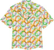 SANDRO Caledonia Circle Print Short Sleeve Silk Button-Up Shirt