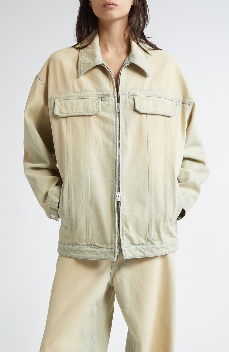 Stella McCartney Overdyed Distress Denim Cargo Jacket, Main, color, Sand Denim Overdyed