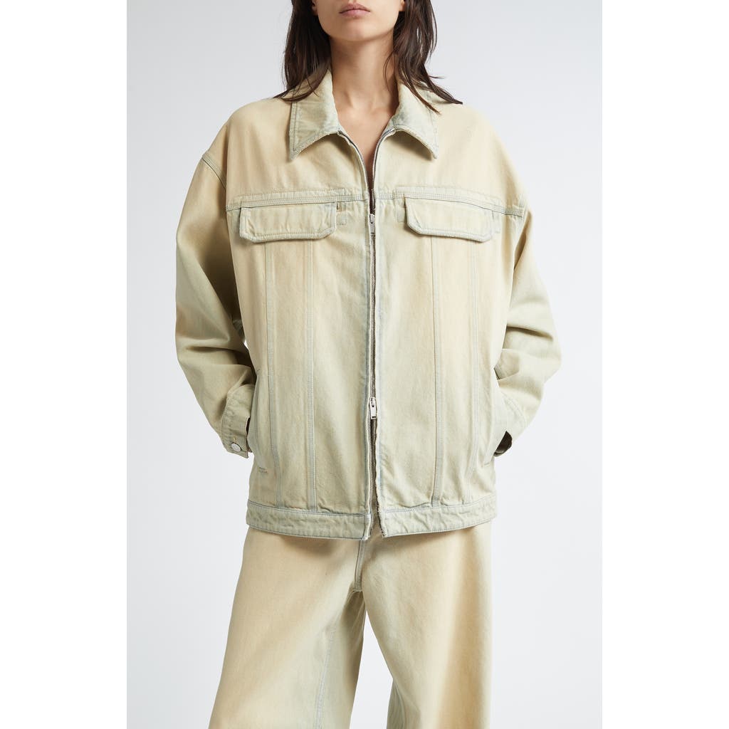 Stella Mccartney Overdyed Distress Denim Cargo Jacket In Sand Denim Overdyed