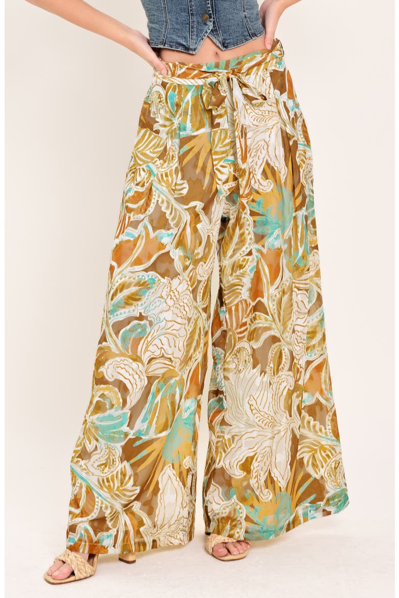 Print Wide Leg Pants, Main, color, BROWN