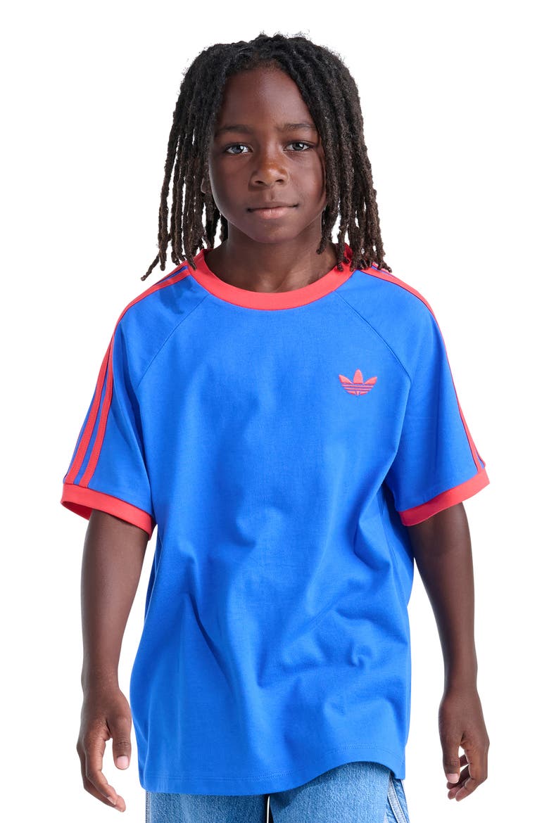 Kids' 3-Stripes Ringer T-Shirt, Alternate, color, BRT BLUE