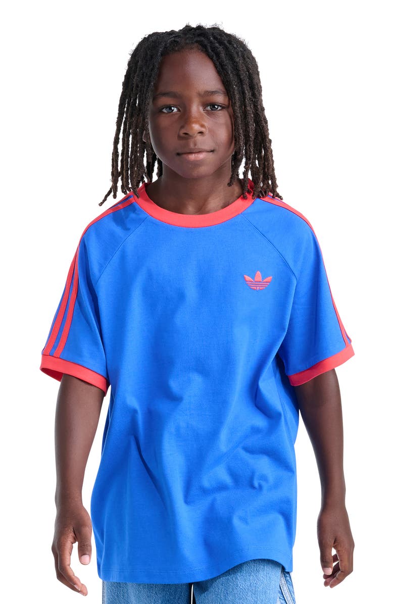 adidas Originals Kids' 3-Stripes Ringer T-Shirt, Main, color, Bright Blue