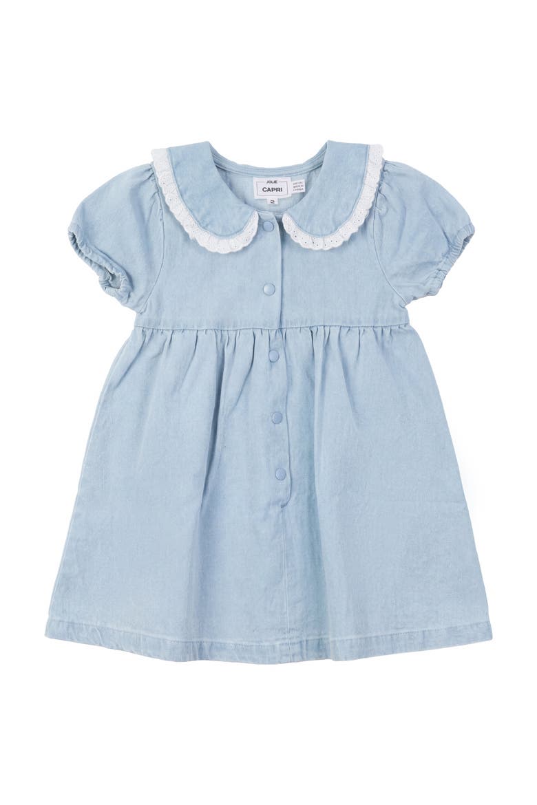 Eyelet Lace Collar Snap Placket Denim Dress, Main, color, Light Denim