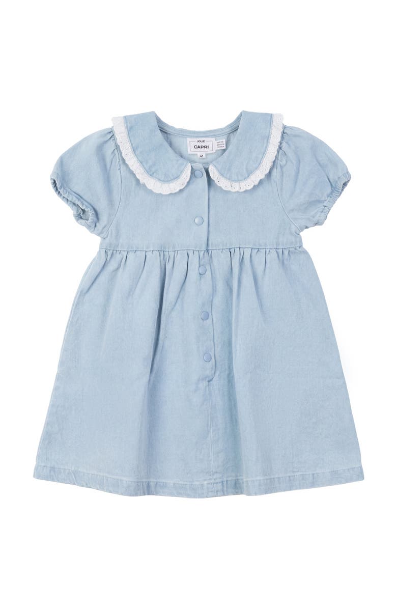Jolie Capri Eyelet Lace Collar Snap Placket Denim Dress, Main, color, Light Denim
