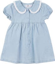 Jolie Capri Eyelet Lace Collar Snap Placket Denim Dress