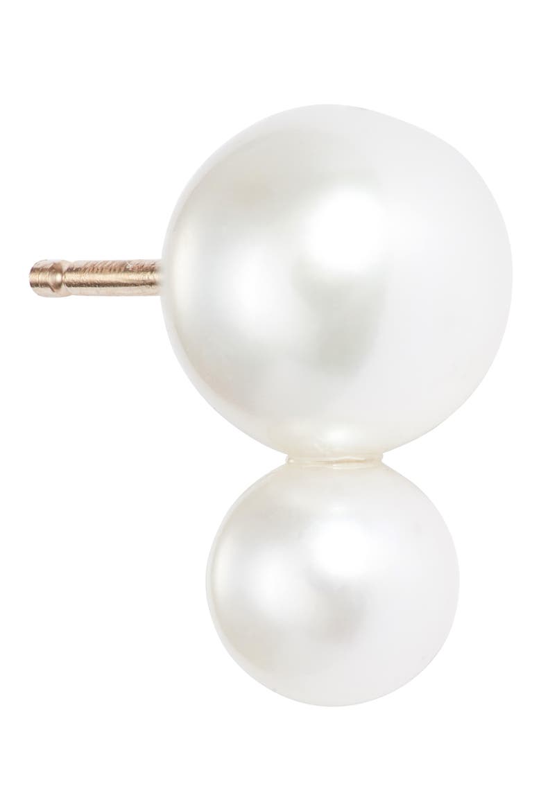 Double Pearl Stud Earrings, Alternate, color, YELLOW GOLD / PEARL