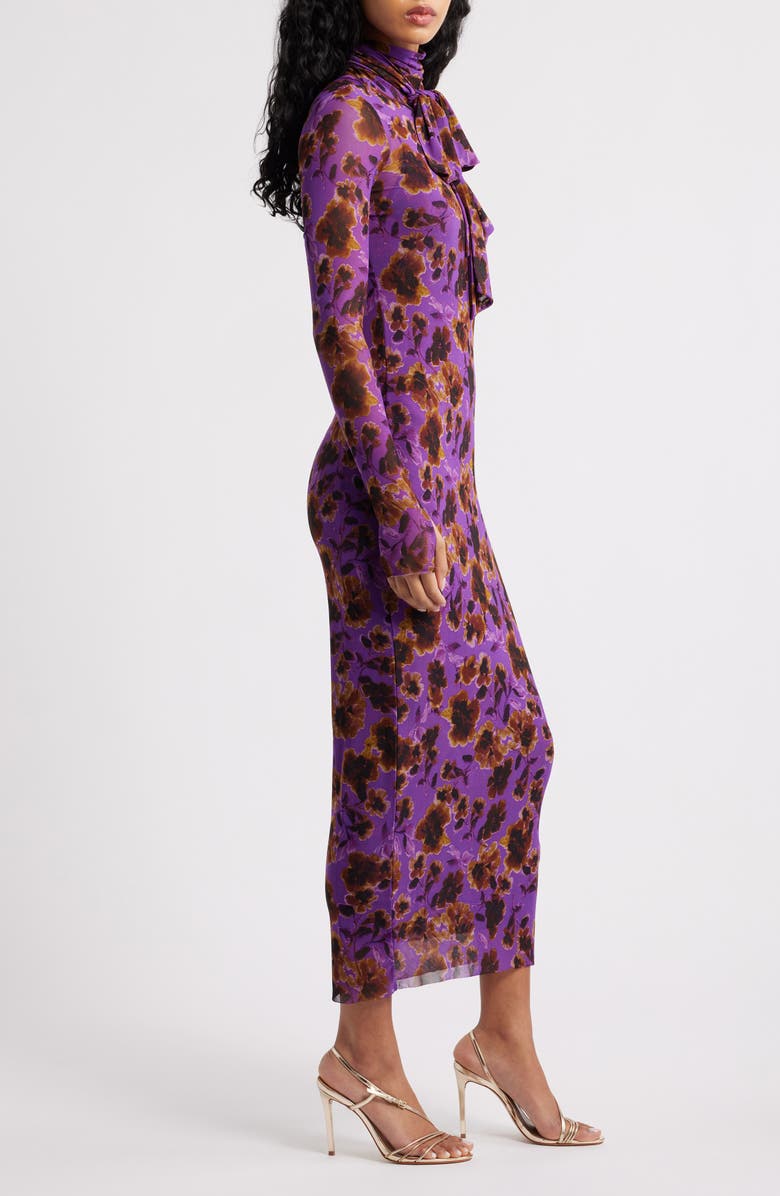 AFRM Bryony Turtleneck Long Sleeve Mesh Maxi Dress, Alternate, color, Violet Haze Floral