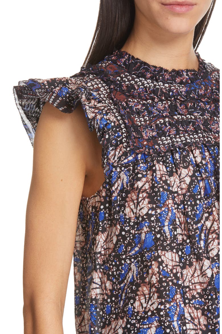 Nuru Ruffle Trim Top, Alternate, color, INDIGO