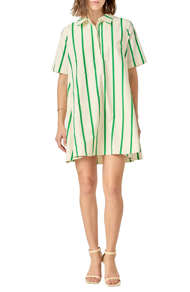 English Factory Stripe Mini Shirtdress, Main, color, Green Multi