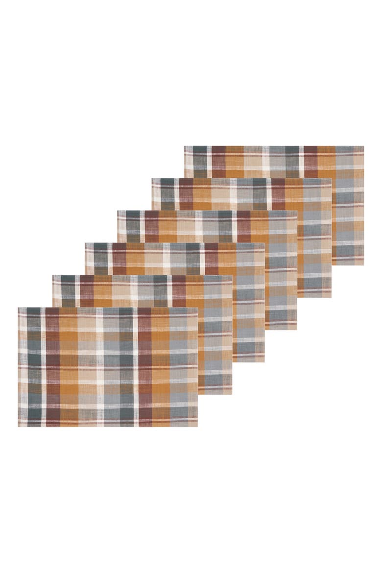 Aspen Plaid 100% Cotton Set of 6 Placemats 13" x 19", Main, color, Brown
