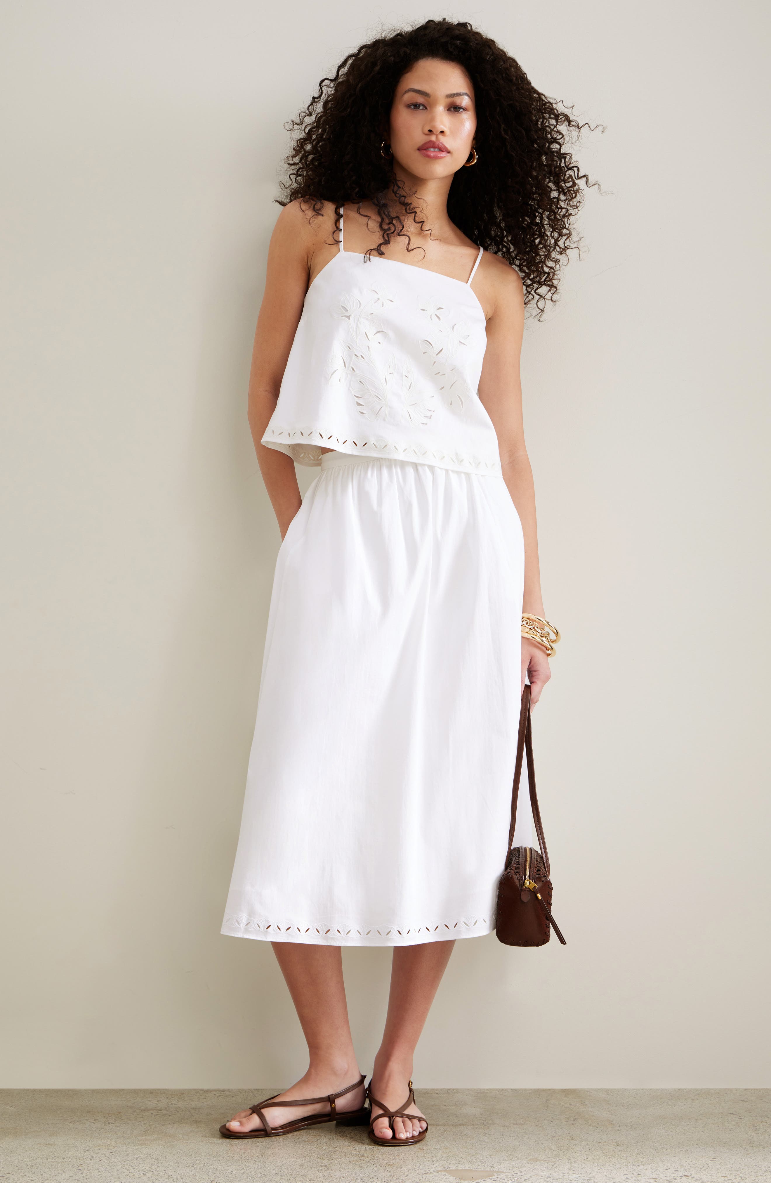 Embroidered Stretch Cotton Poplin Midi Skirt - image 2