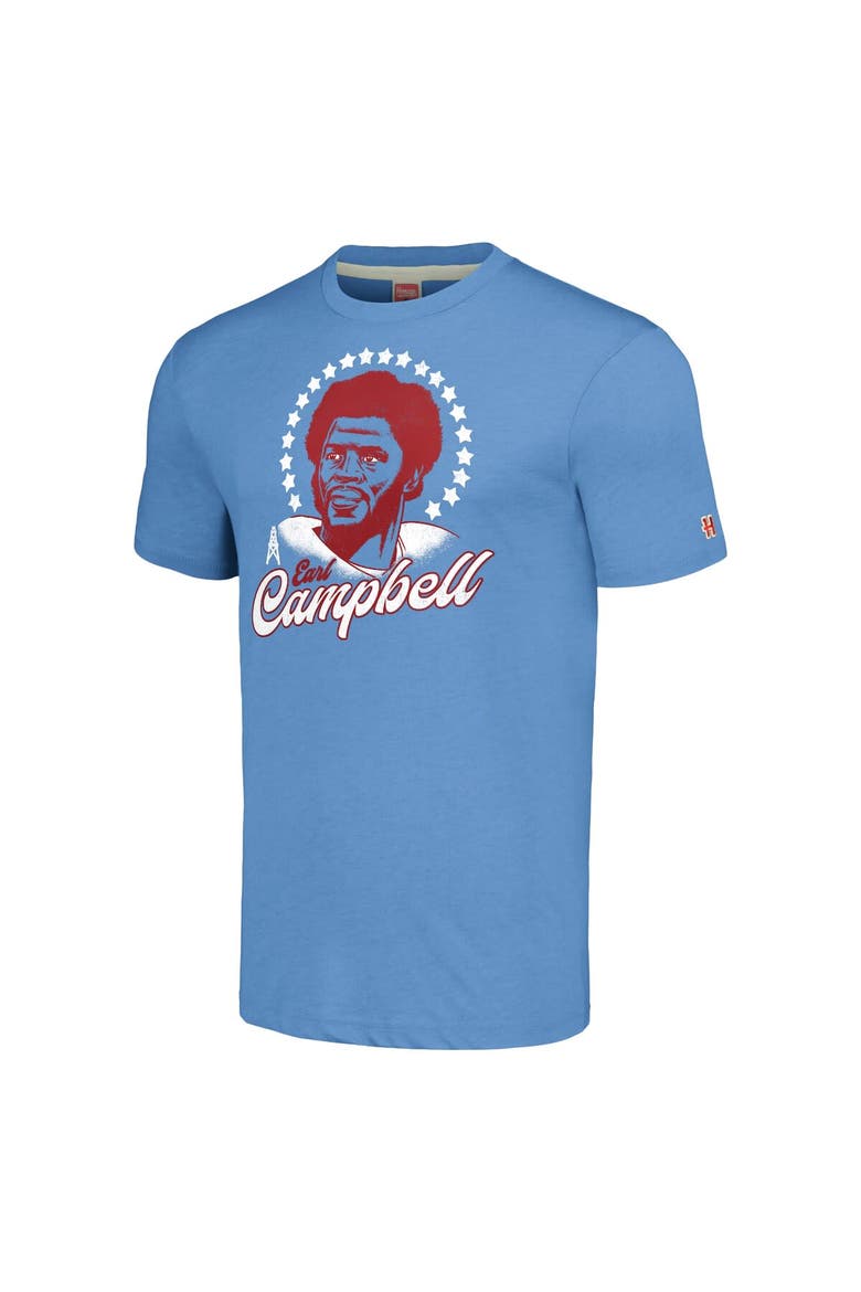 Men's Homage  Earl Campbell Heathered Light Blue Houston Oilers  Caricature Retired Player Tri-Blend T-Shirt, Alternate, color, Light Blue