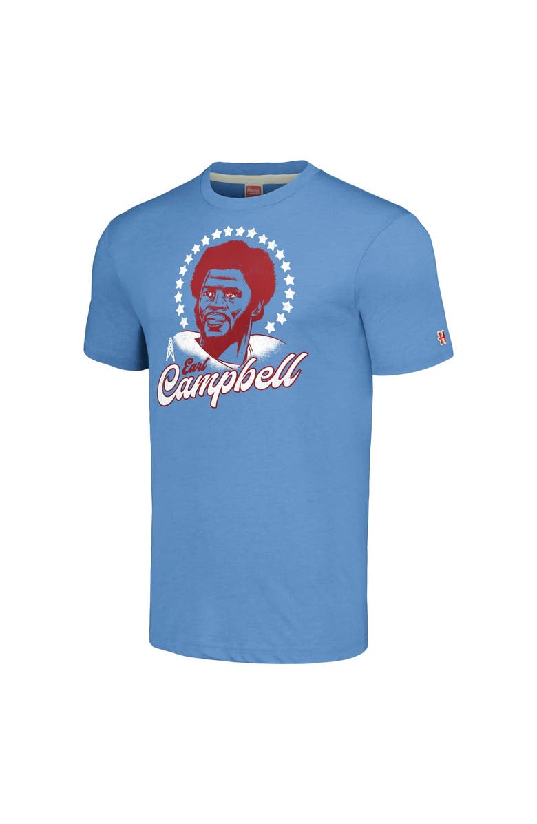 Homage Men's Homage Earl Campbell Heathered Light Blue Houston Oilers Caricature Retired Player Tri-Blend T-Shirt, Alternate, color, Light Blue