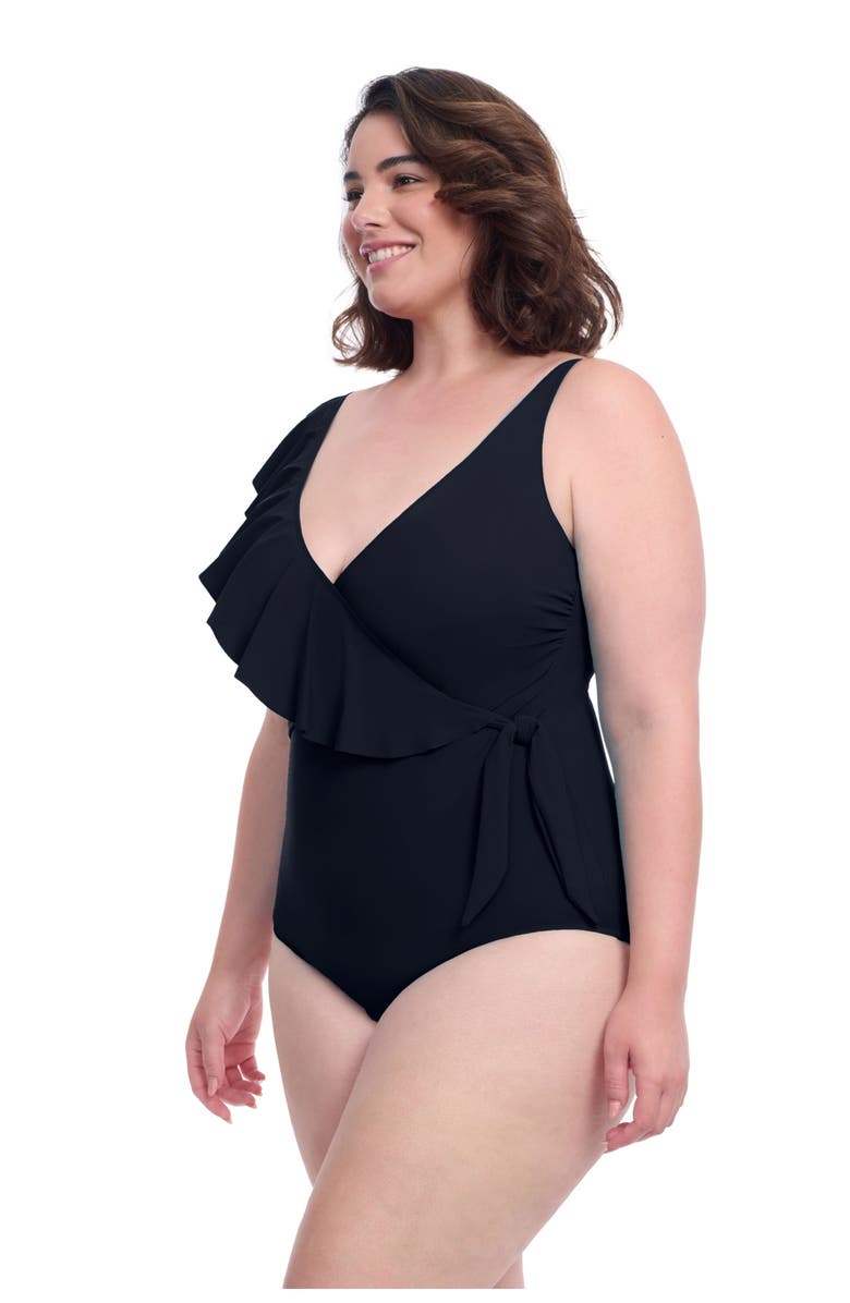 Profile by Gottex Tutti Frutti Plus Size Ruffle Surplice One Piece, Alternate, color, Black