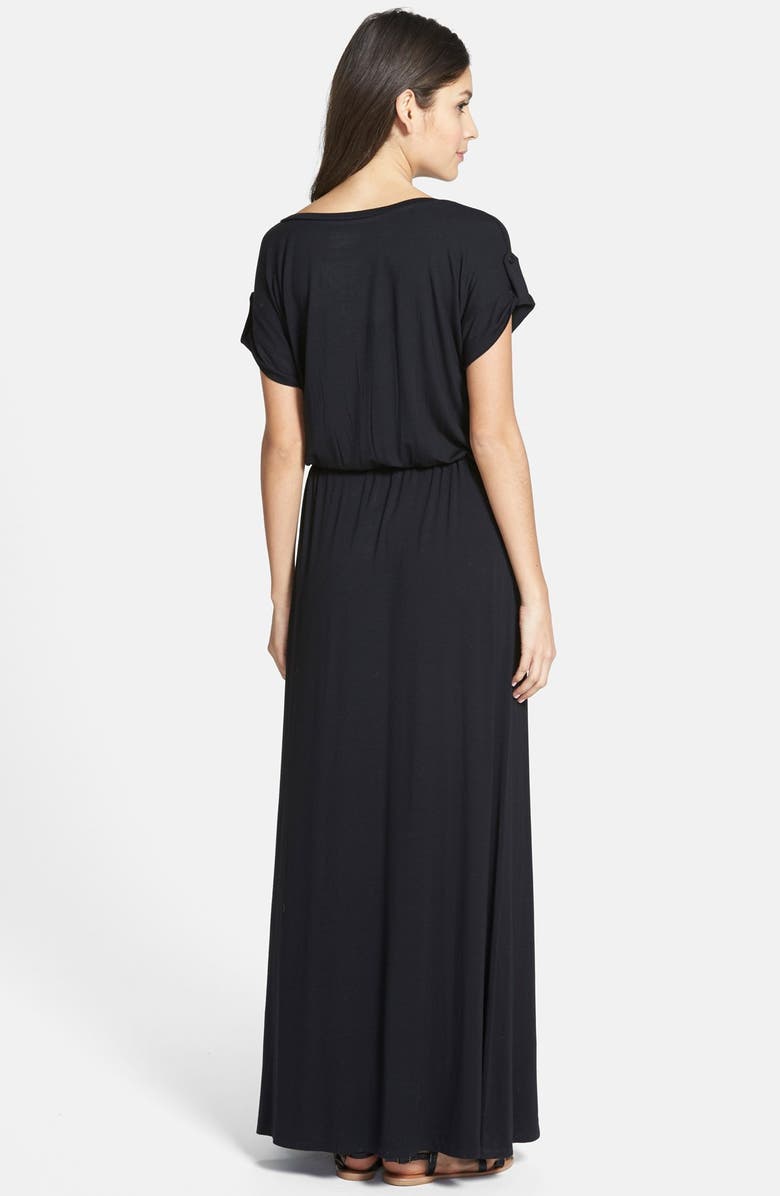Caslon<sup>®</sup> Roll Sleeve V-Neck Maxi Dress, Alternate, color, 