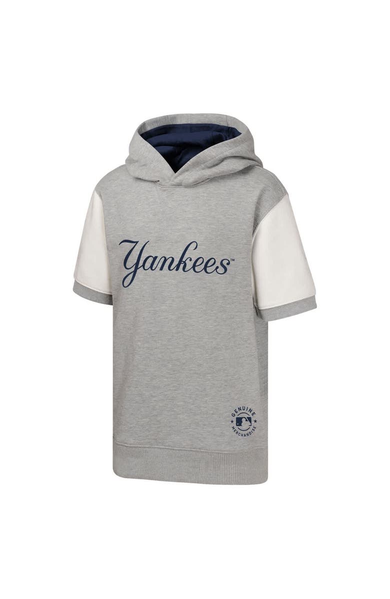 Outerstuff Youth  Heather Gray New York Yankees Line Up Short Sleeve Pullover Hoodie, Alternate, color, 
